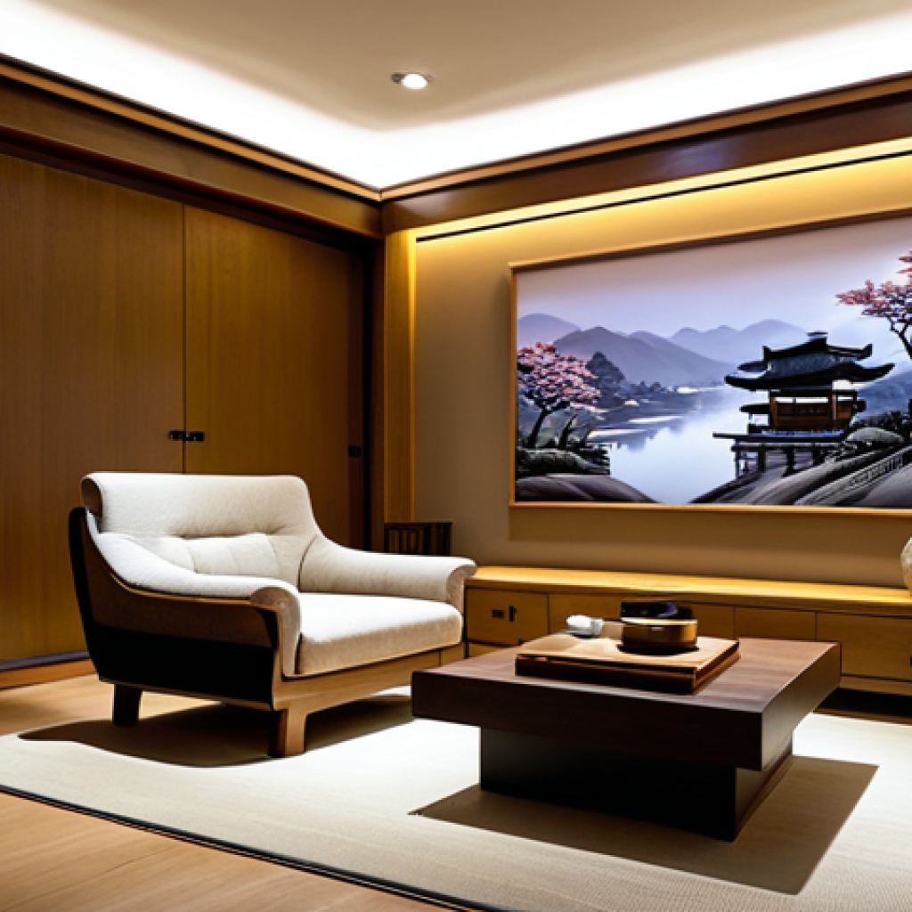 전통주택의 실내 조명 디자인 - Modern Hanok Living Room at Dusk**
"A beautifully lit modern Hanok-inspired living room at dusk, fe...