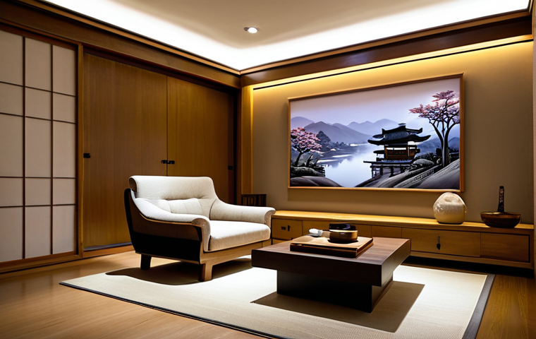 전통주택의 실내 조명 디자인 - Modern Hanok Living Room at Dusk**

"A beautifully lit modern Hanok-inspired living room at dusk, fe...