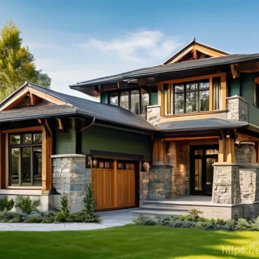 전통주택의 경량화 - **Prompt:** A grand and elegant Craftsman-style home exterior, meticulously detailed with traditiona...