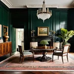 전통주택에서의 식물 활용 - **A grand, high-ceilinged drawing-room in a traditional historic home.** The room is bathed in soft,...