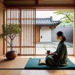 한옥 설계 시 유의사항 - **Prompt:** A serene and harmonious modern Hanok-inspired living space. The image focuses on a beaut...