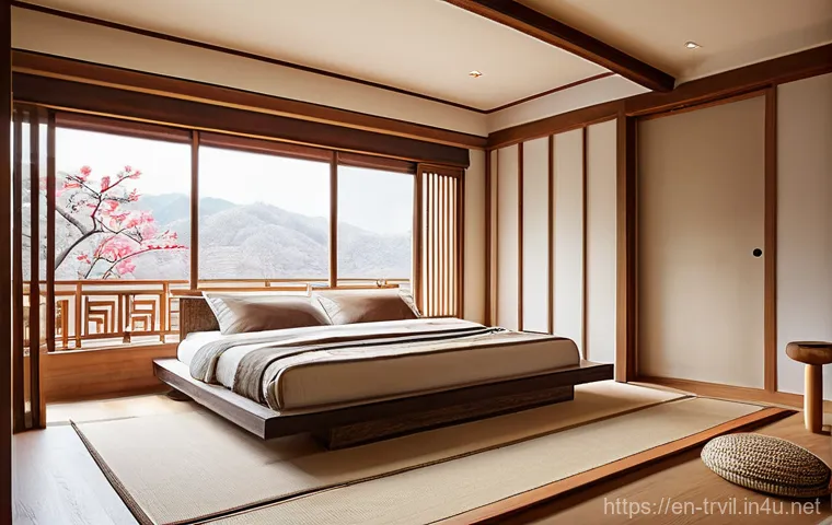 한옥 설계 시 유의사항 - **Prompt:** A serene and harmonious modern Hanok-inspired living space. The image focuses on a beaut...