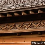 Home 19 전통주택의 지붕과 홈 - A detailed close-up of a traditional wooden roof beam featuring hand-carved grooves, showcasing intr...