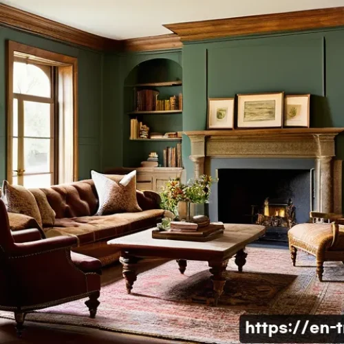 Home 30 전통주택 실내 디자인 - A cozy traditional living room featuring exposed reclaimed hardwood beams and polished wooden floors...